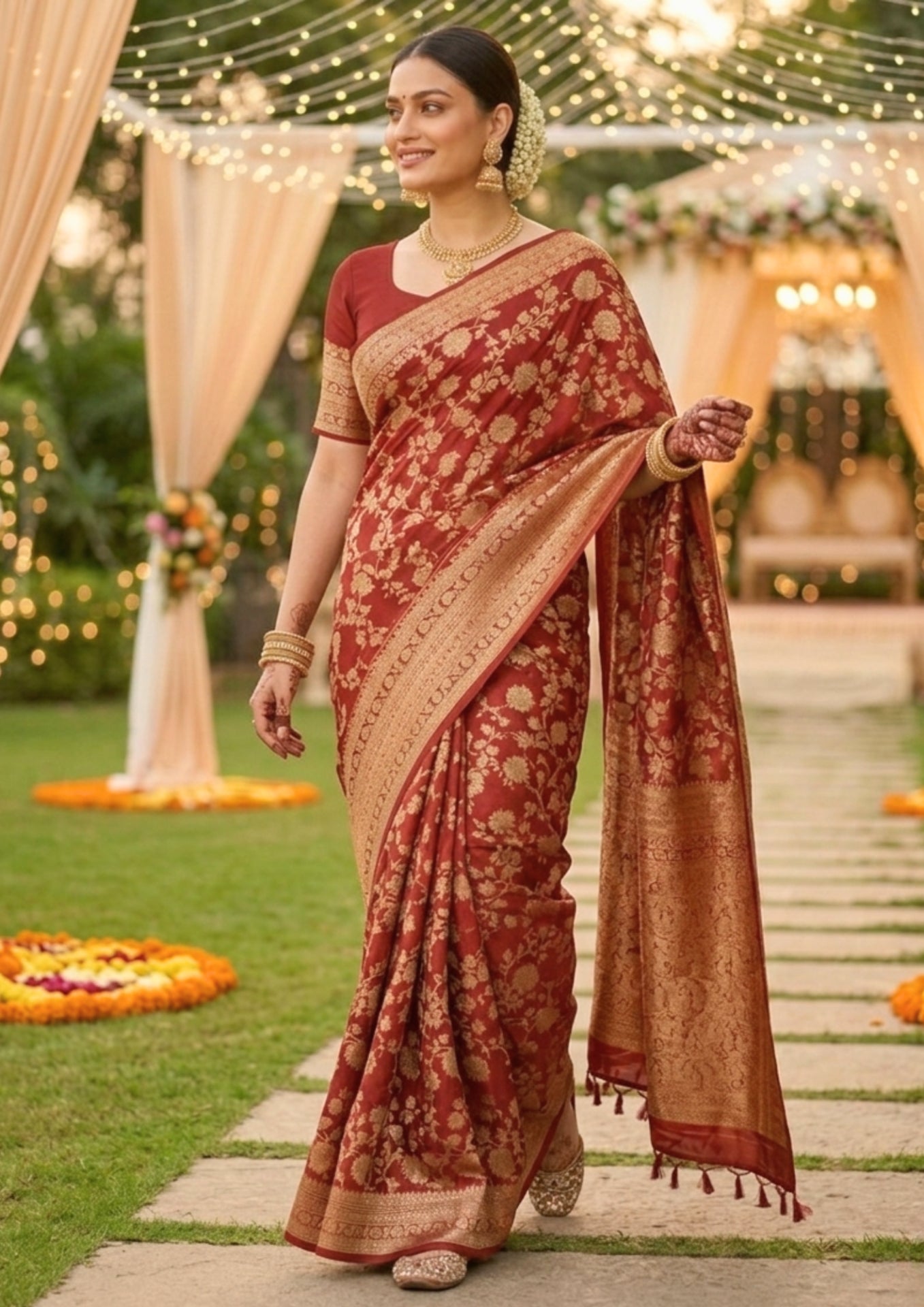 Dark Maroon With Intricate Zari Work Banarasi Silk Saree
