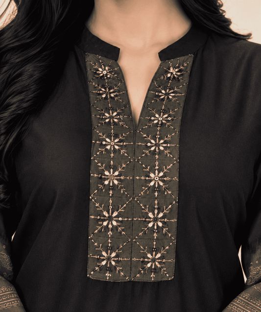 Black Embroidered Gajji Silk Kurta pant set