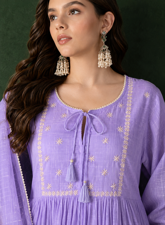 Kota doria lavender kurta pant set with dupatta