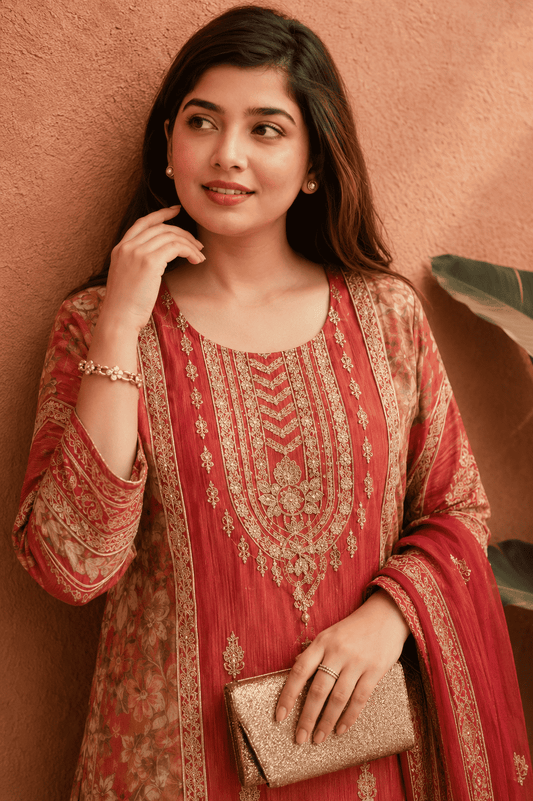Pink Rayon Digital Printed Kurta Pant With Traditional Dupatta