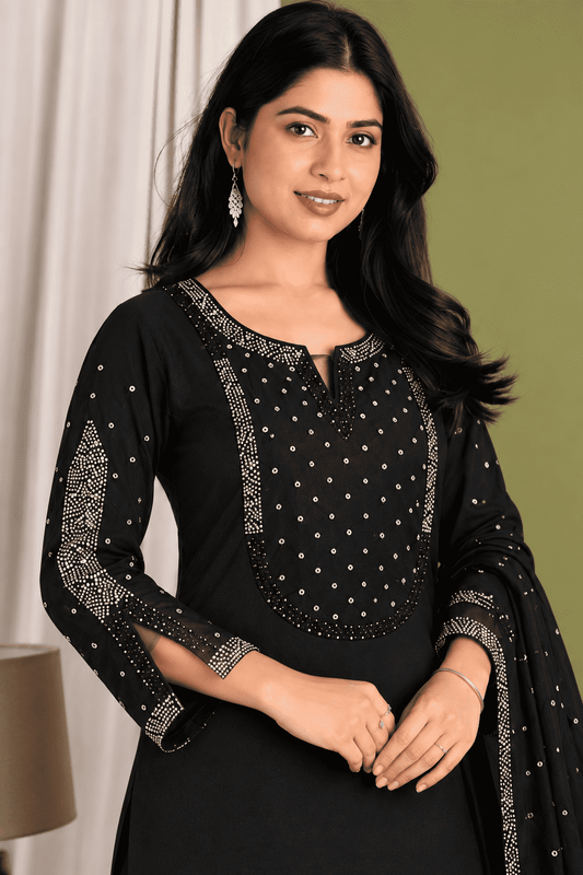 Black Mul Chanderi Embroidered Kurta and Pant with Dupatta