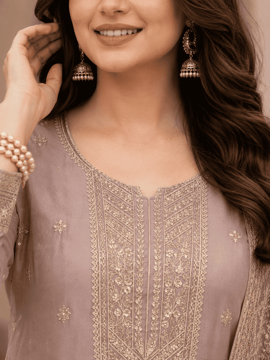 Blush Pink Semi-Stitched Soft Organza Suit Set With Dupatta