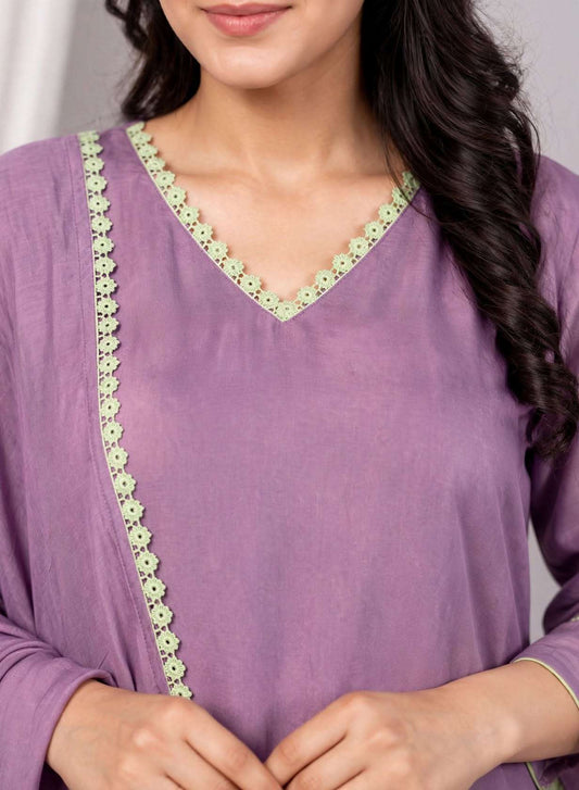 Lavender Mul Chanderi Kurta and Pant with Dupatta