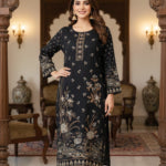 Black Floral Embroidered Rayon Kurta Set With Dupatta