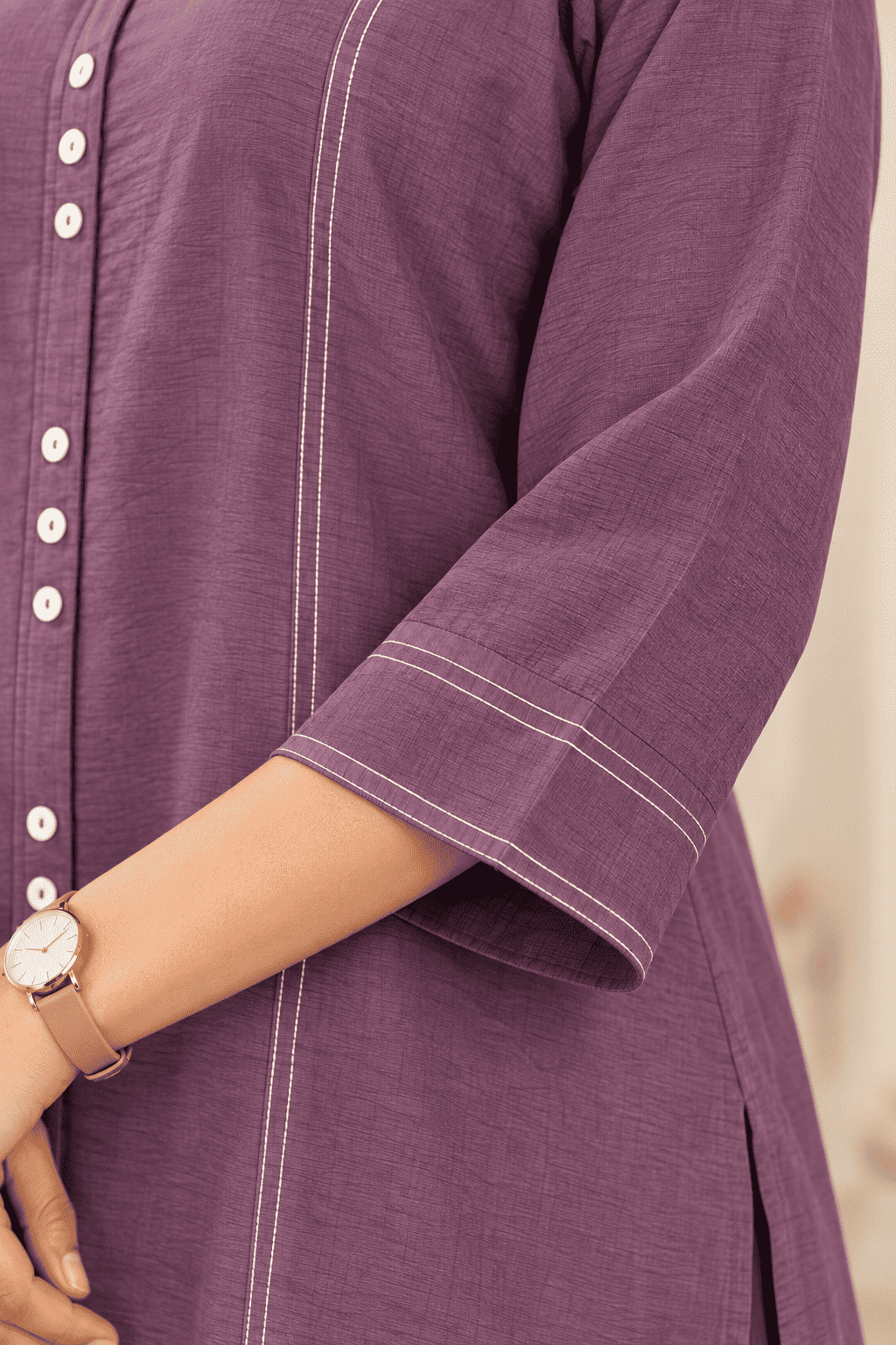 Wine Butter Cotton kurta pant set