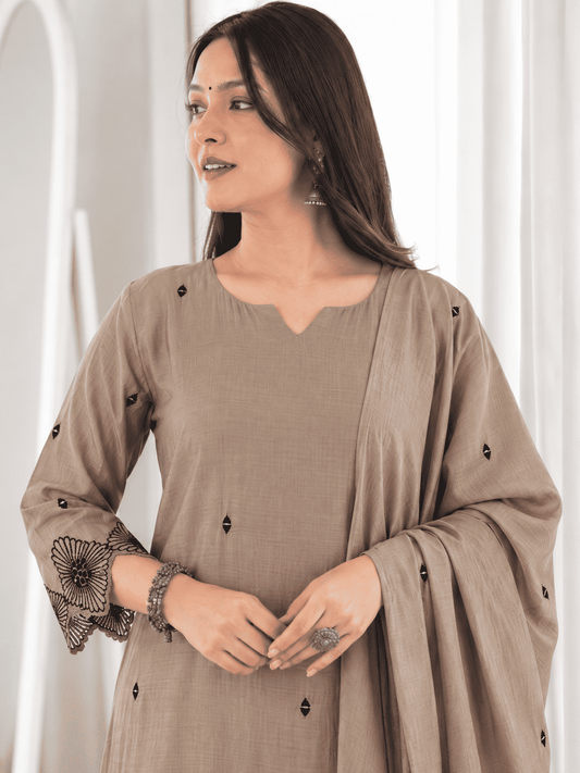 Mouse Embroidered Mul Chanderi Kurta and pant with dupatta