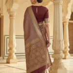 Mauve-Plum Banarasi Silk Saree With Intricate Gold Zari Floral Work