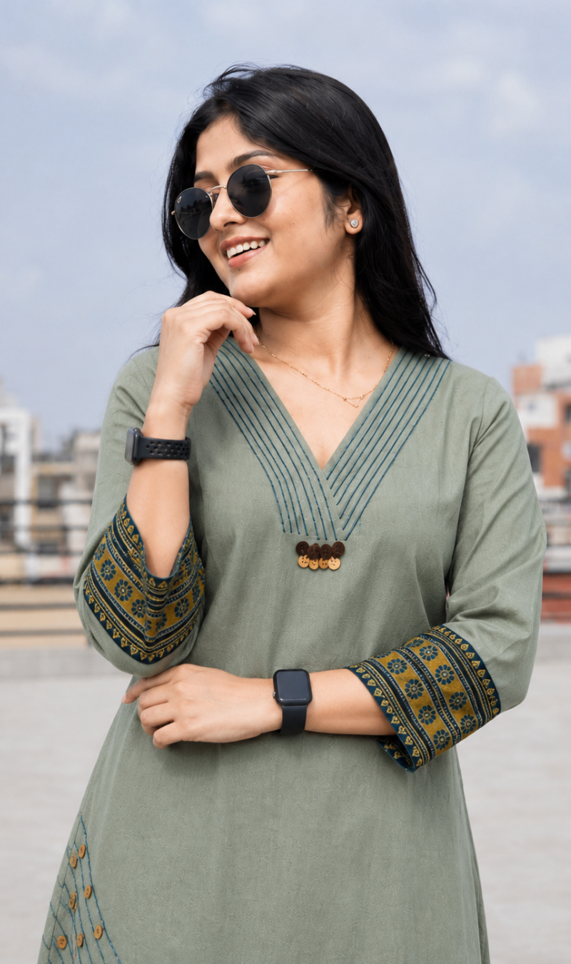 Grey Embroidered Cotton Blend Kurta Pant Set