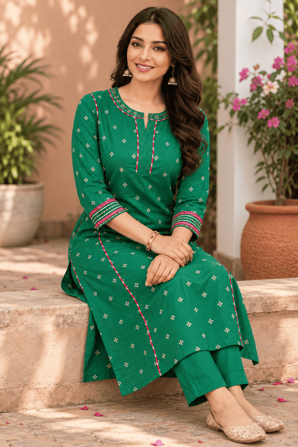 Emerald Green Jacquard booti Silk Kurta Pant Set