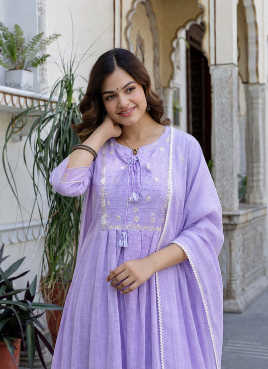 Kota doria lavender kurta pant set with dupatta