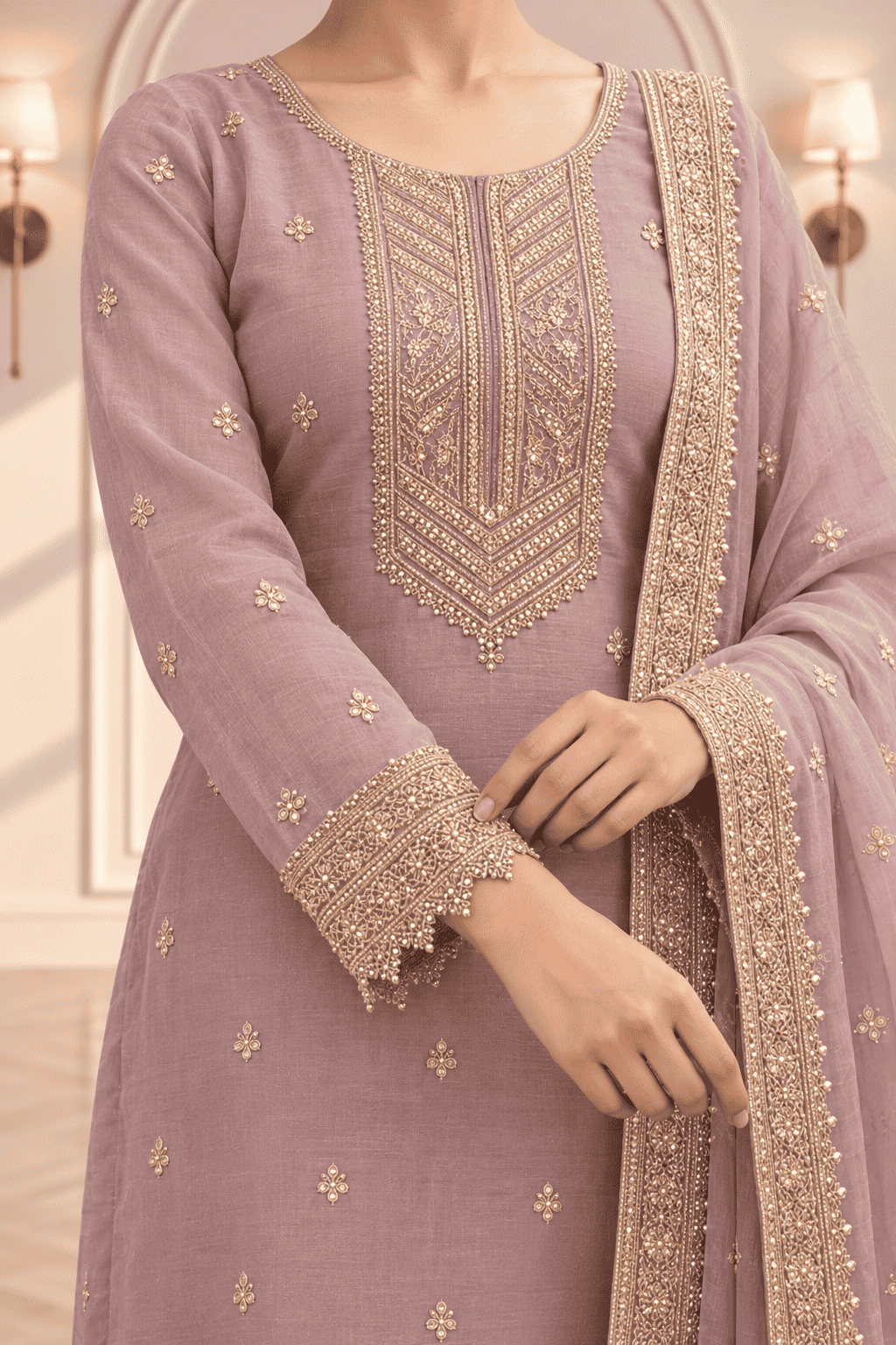 Semi Stitched Soft Blush Pink With Delicate Work Suit Material