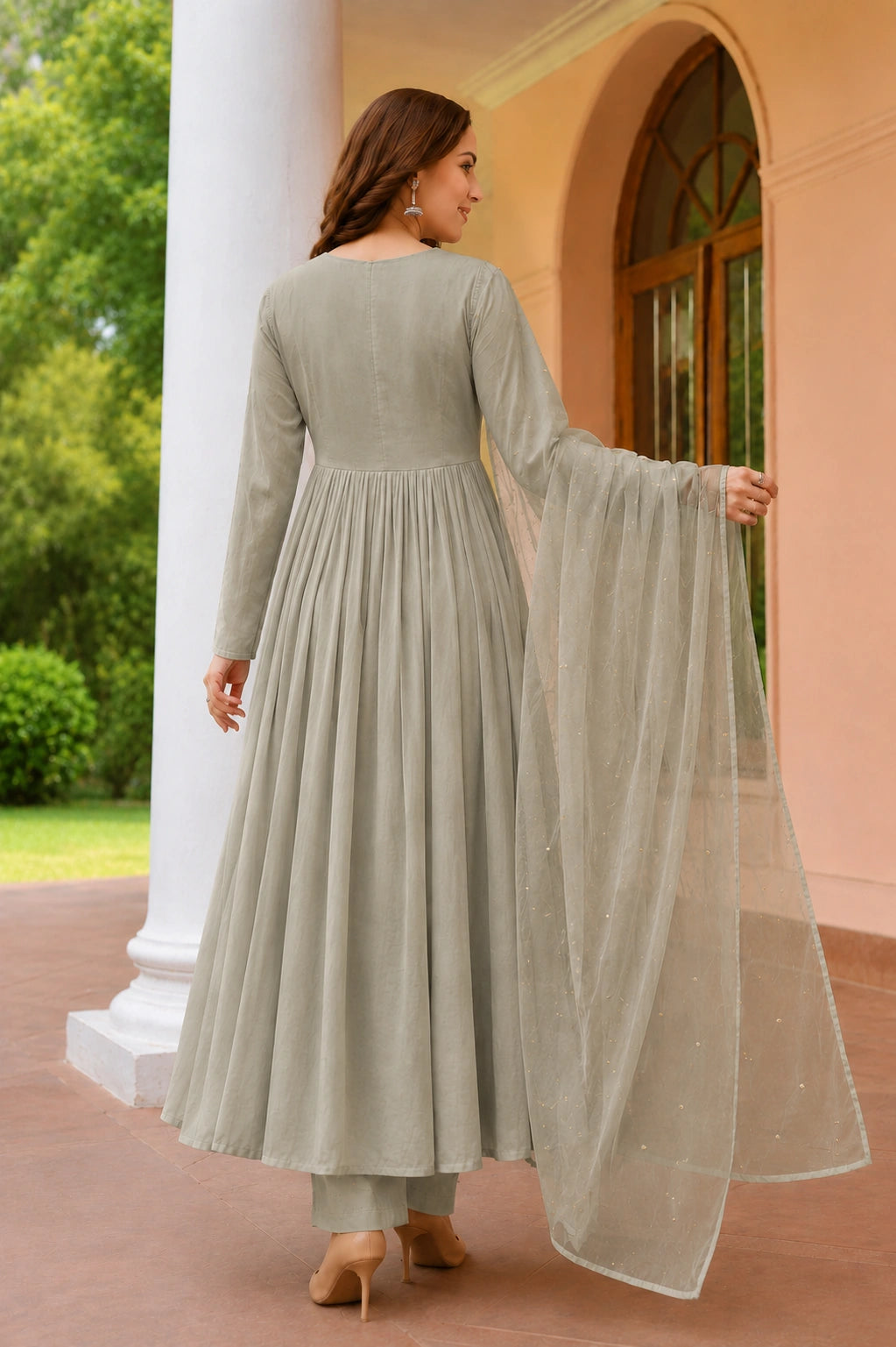 Mint Green Crunchy with embroidery kurta pant with net dupatta