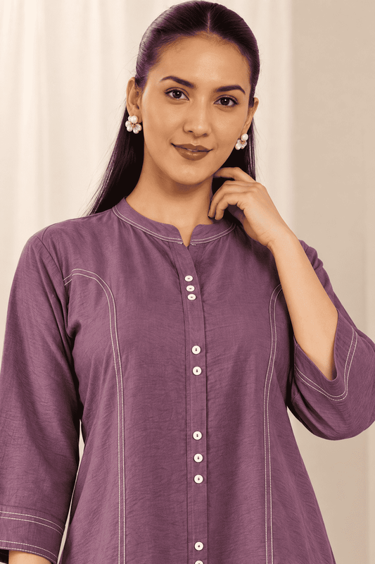 Wine Butter Cotton kurta pant set