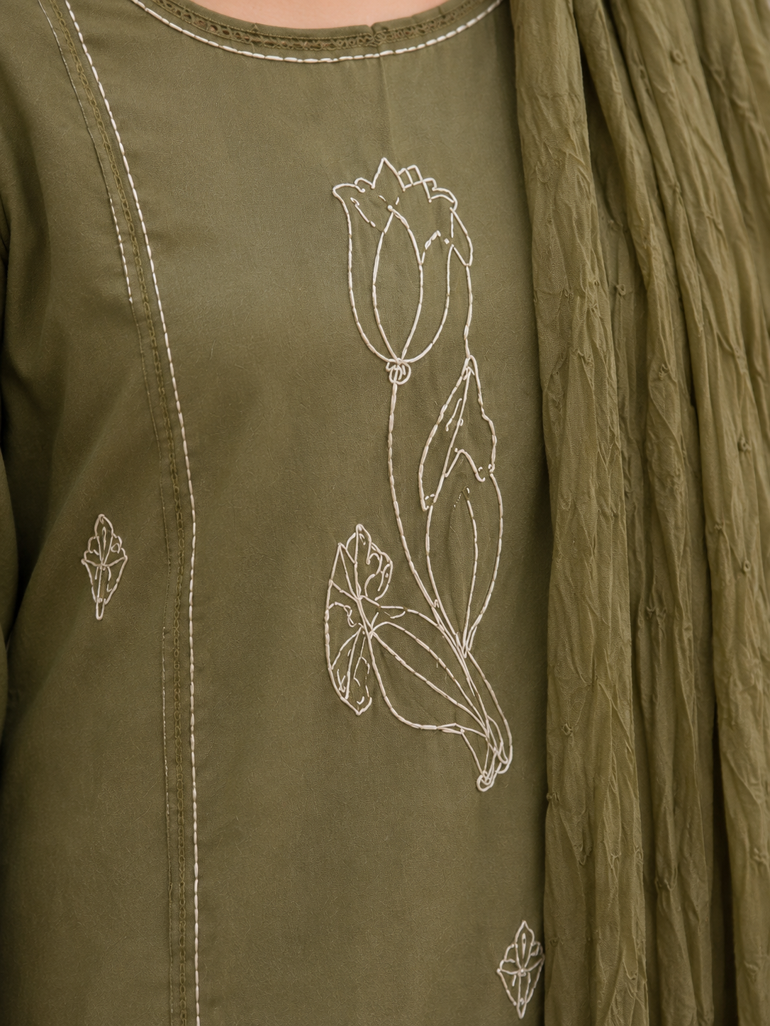 Mouse Brown Cotton Blend Embroidered Kurta and Pant with Dupatta