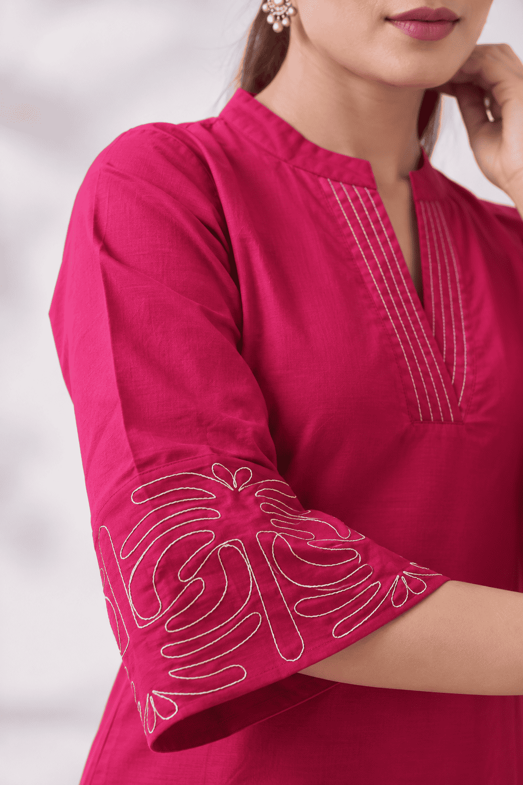 Rani Pink Cotton Blend Kurta and Pant Set
