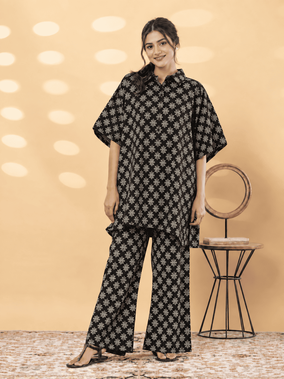 Black Printed Cotton Blend Co-ord Set
