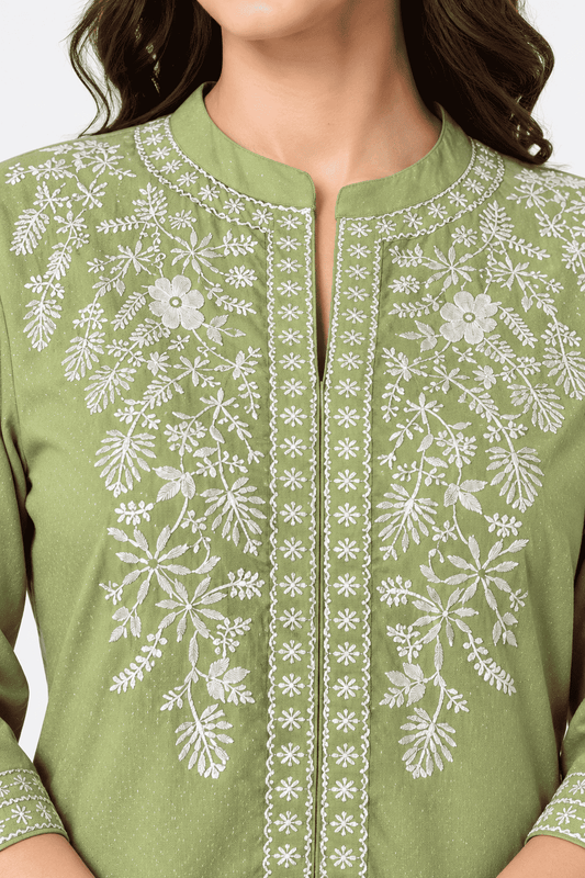Sage Green Embroidered Viscose Co-ord Set