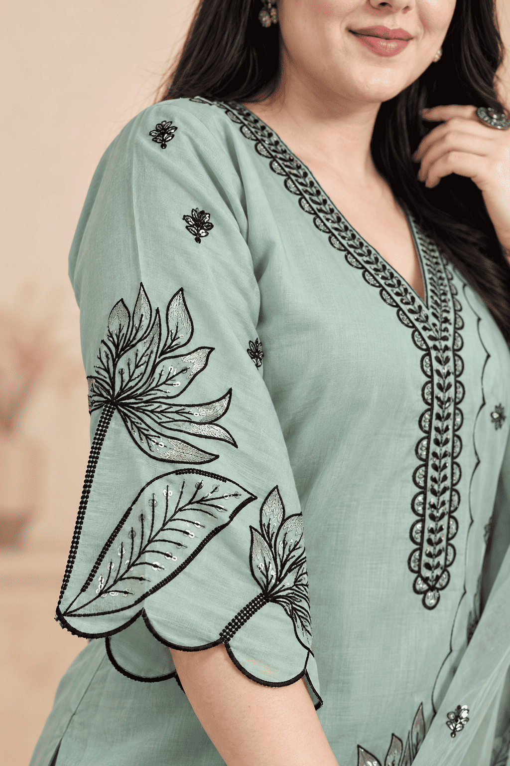 Sage Green Embroidered Roman Silk Kurta Pant and Dupatta
