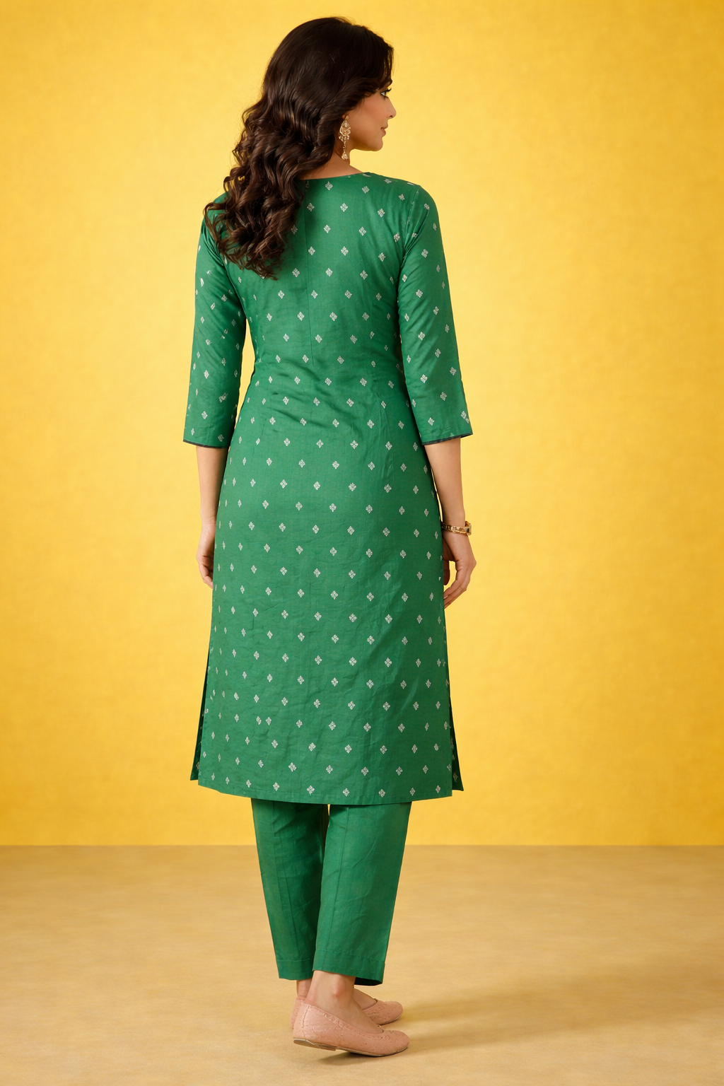 Emerald Green Jacquard booti Silk Kurta Pant Set