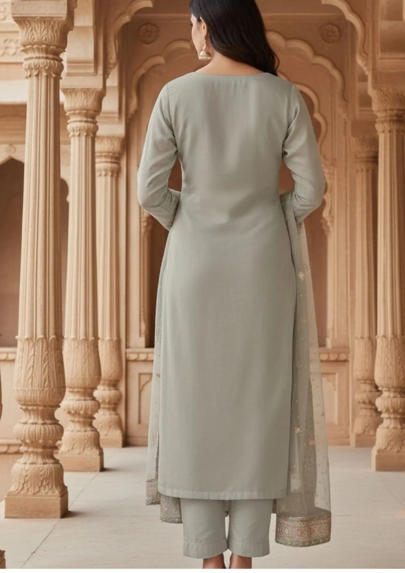 Semi Stitched Soft Chiffon Light Green With Sequin Embroidery Suit Material