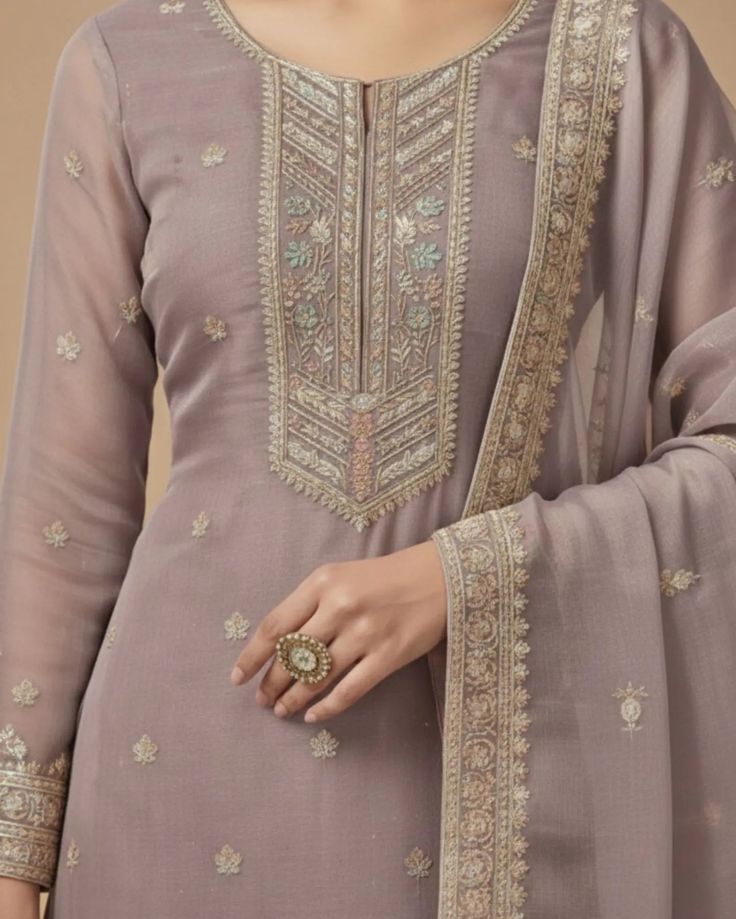 Lilac Semi-Stitched Sheer Organza with Sequins Suit Set With Dupatta