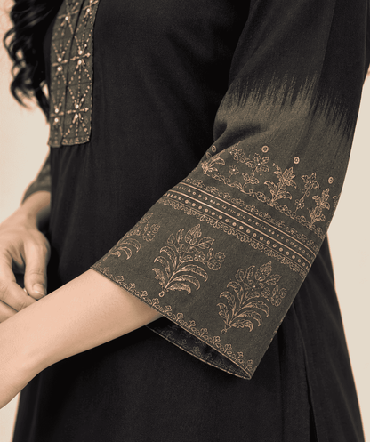 Black Embroidered Gajji Silk Kurta pant set