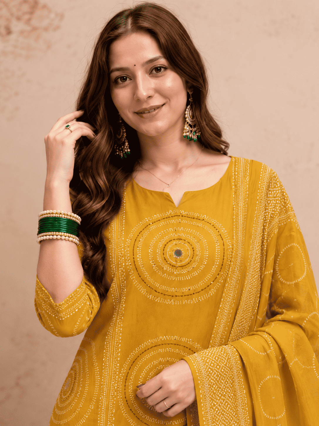 Mustard Yellow Printed Cotton Kurta and pant with dupatta