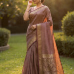 Mauve-Plum Banarasi Silk Saree With Intricate Gold Zari Floral Work