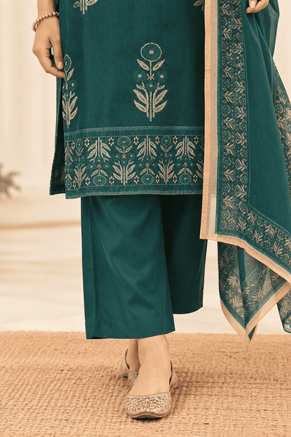 Peacock Green Printed Kota Doria Cotton Kurta Pant and Dupatta