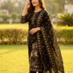 Black Floral Embroidered Rayon Kurta Set With Dupatta