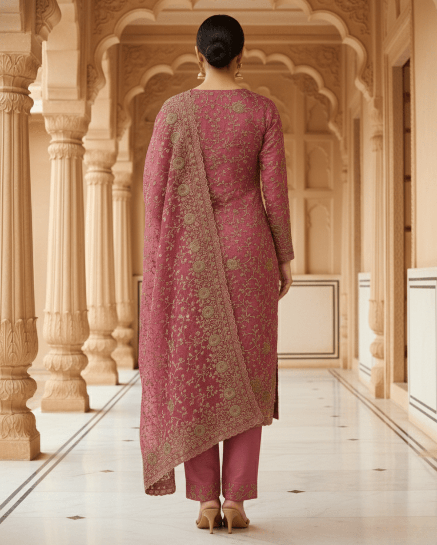 unstitched pink tissue with embroidery suit material