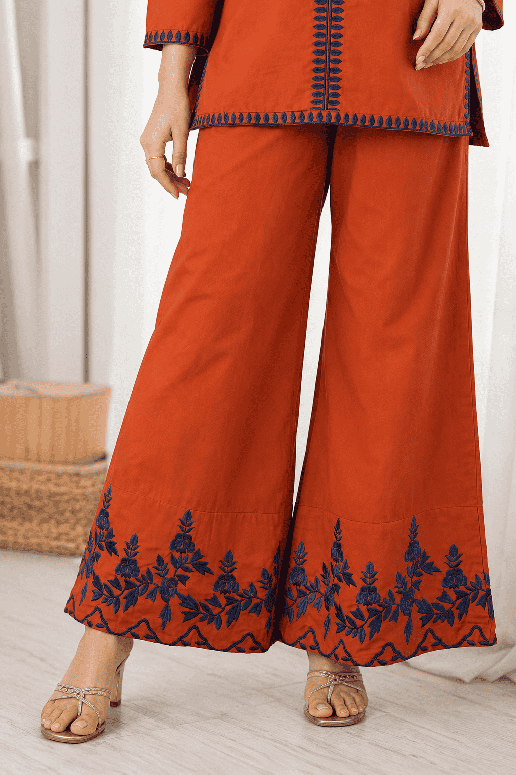 Rust Orange Cotton Blend Co-ord Set