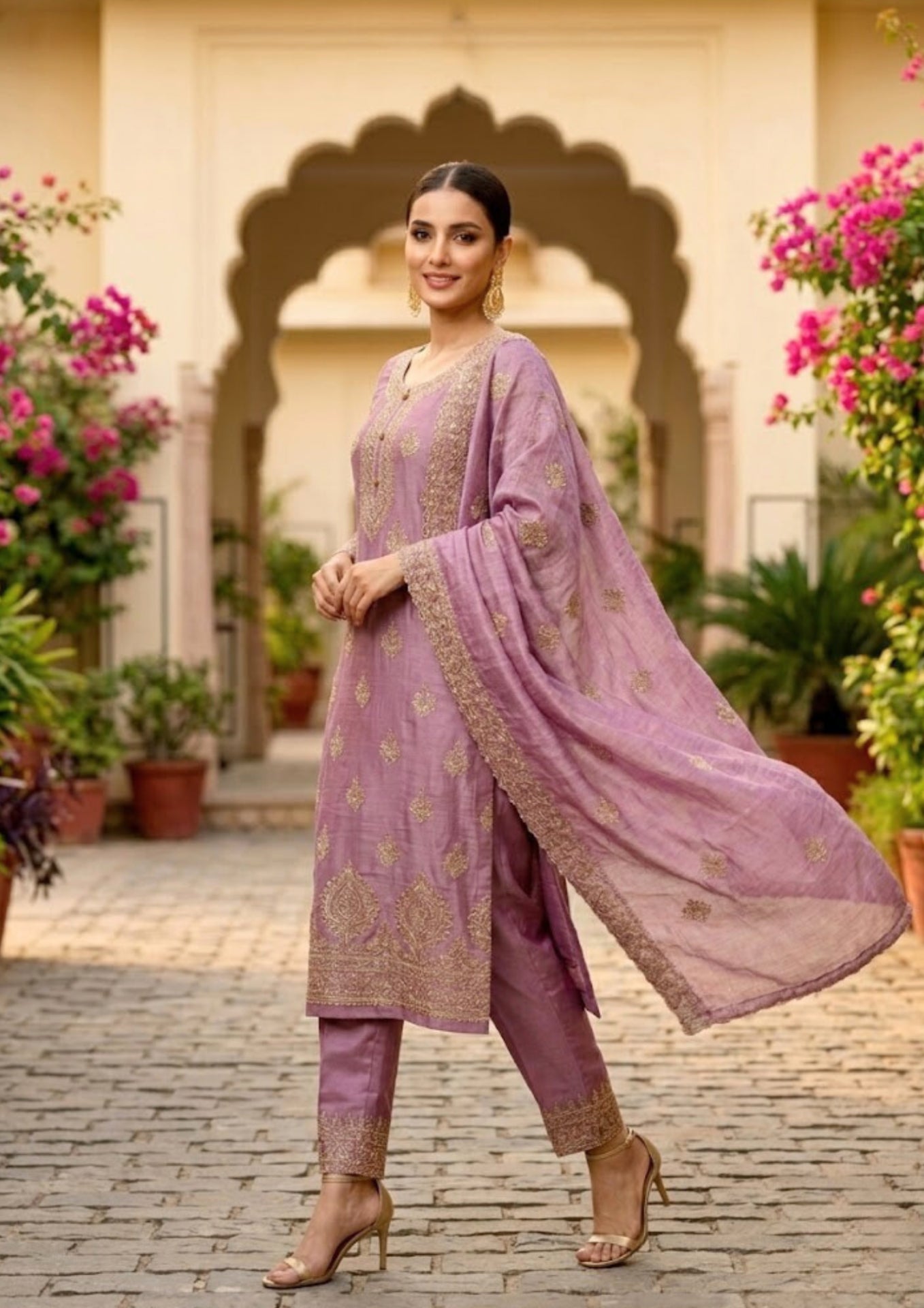 Semi-Stitched Shimmer Organza Silk In Soft Lavender Suit Material