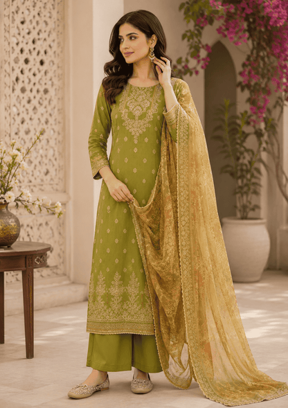 Olive Green Rayon Digital Printed Kurta Pant With Traditional Dupatta