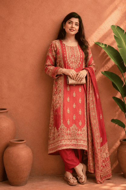 Pink Rayon Digital Printed Kurta Pant With Traditional Dupatta
