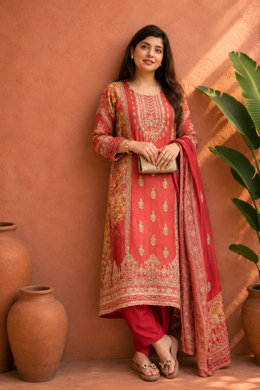 Pink Rayon Digital Printed Kurta Pant With Traditional Dupatta