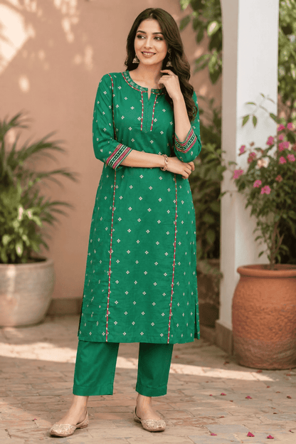Emerald Green Jacquard booti Silk Kurta Pant Set