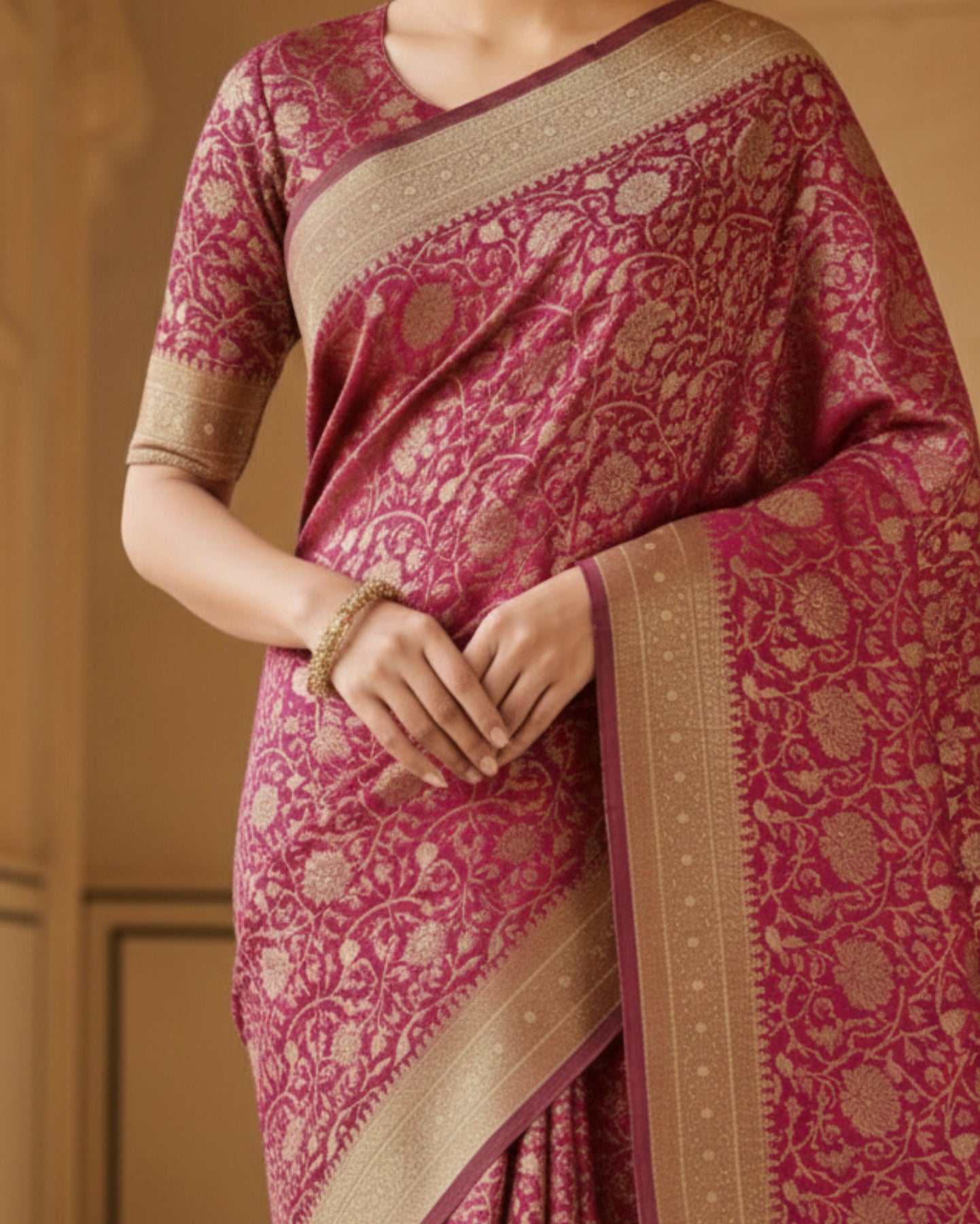 Plum-Mauve With Rich Gold Zari Floral Weave Banarasi Silk Saree