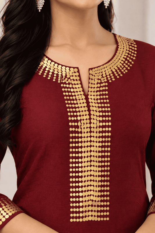 Maroon Silk Blend Embroidered Kurta Pant Set