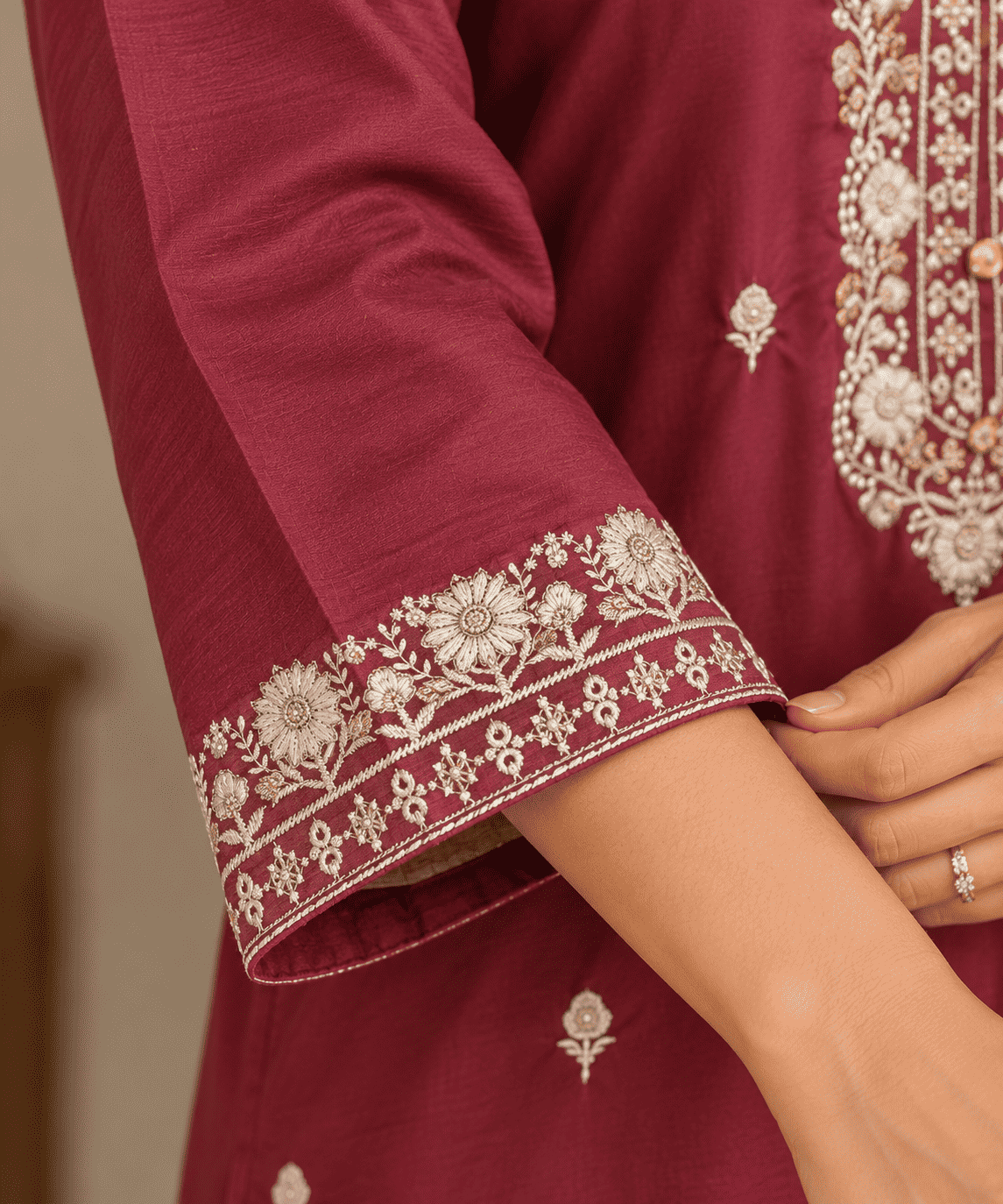 Purple Viscose Roman Silk Embroidered Kurta Pant and Dupatta Set