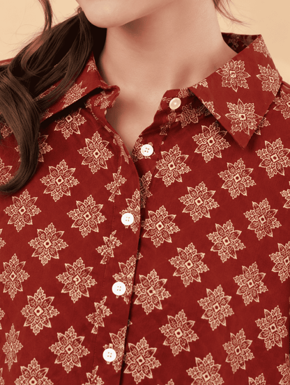 Maroon Printed Cotton Blend Co-ord Set