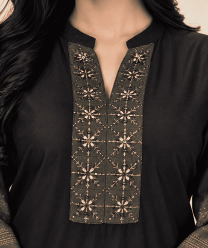 Black Embroidered Gajji Silk Kurta pant set