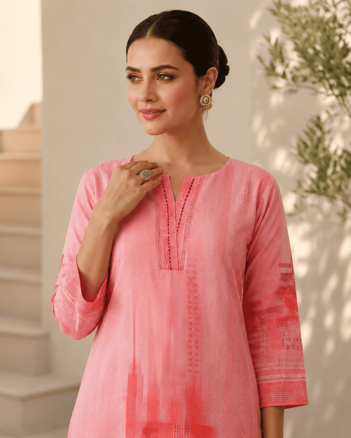 Peach Digital Printed Cotton Kurta Pant Set
