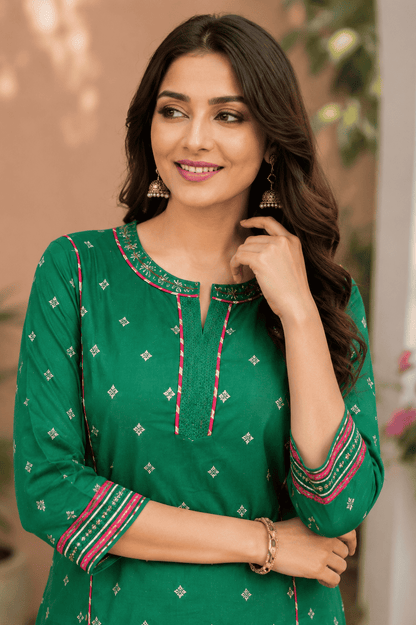 Emerald Green Jacquard booti Silk Kurta Pant Set
