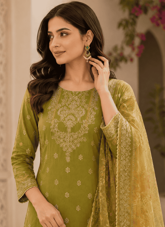 Olive Green Rayon Digital Printed Kurta Pant With Traditional Dupatta