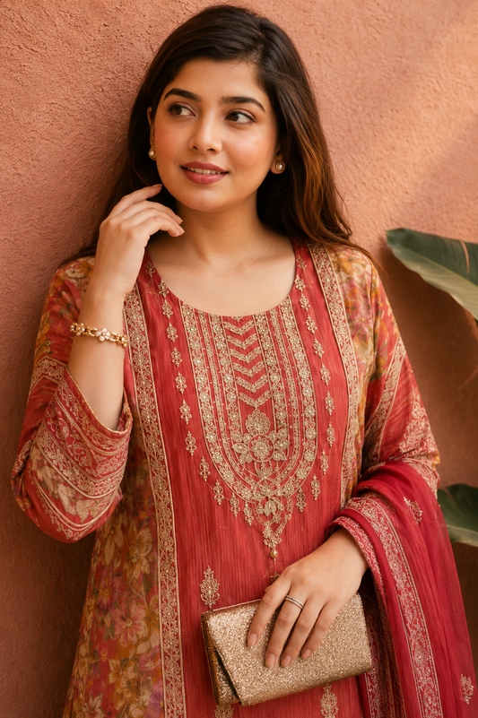 Pink Rayon Digital Printed Kurta Pant With Traditional Dupatta