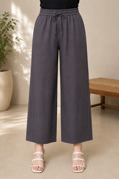Solid Black Cotton Straight Pants
