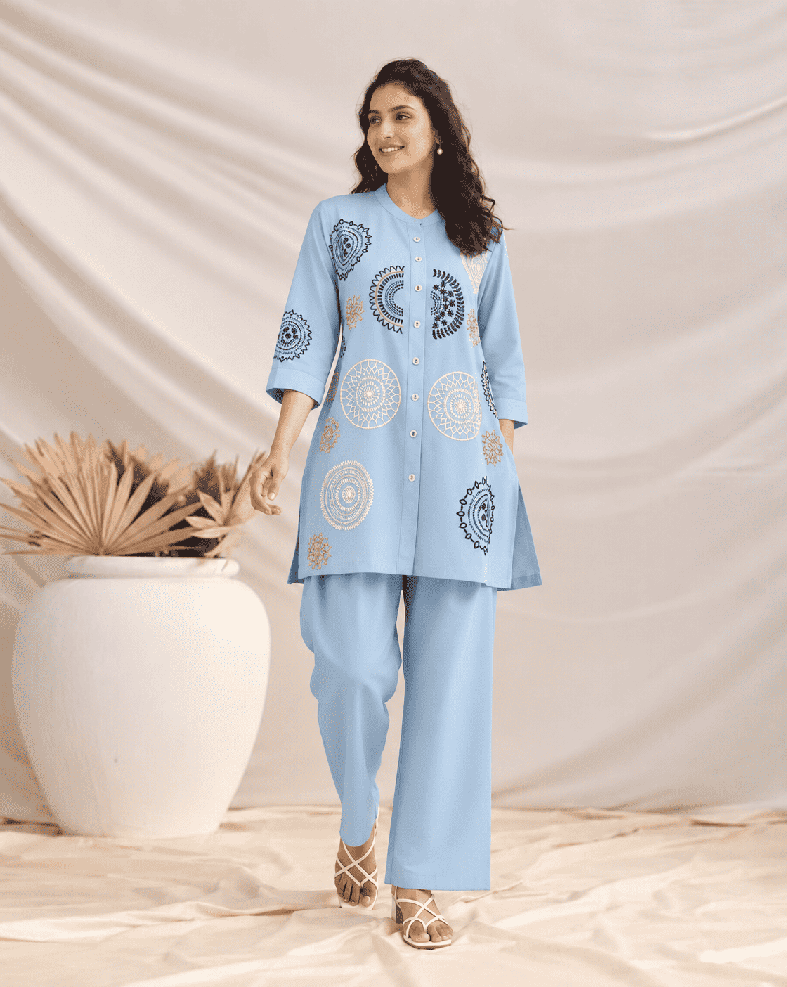Sky Blue Butter Crepe Embroidered Kurta Pant Set