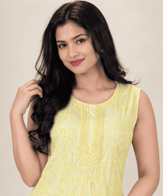 Yellow Embroidered Viscose Kurta Pant Set