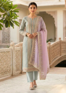 Unstitched Blush Pink Organza Suit With Ivory-Gold Floral Embroidery Suit Material